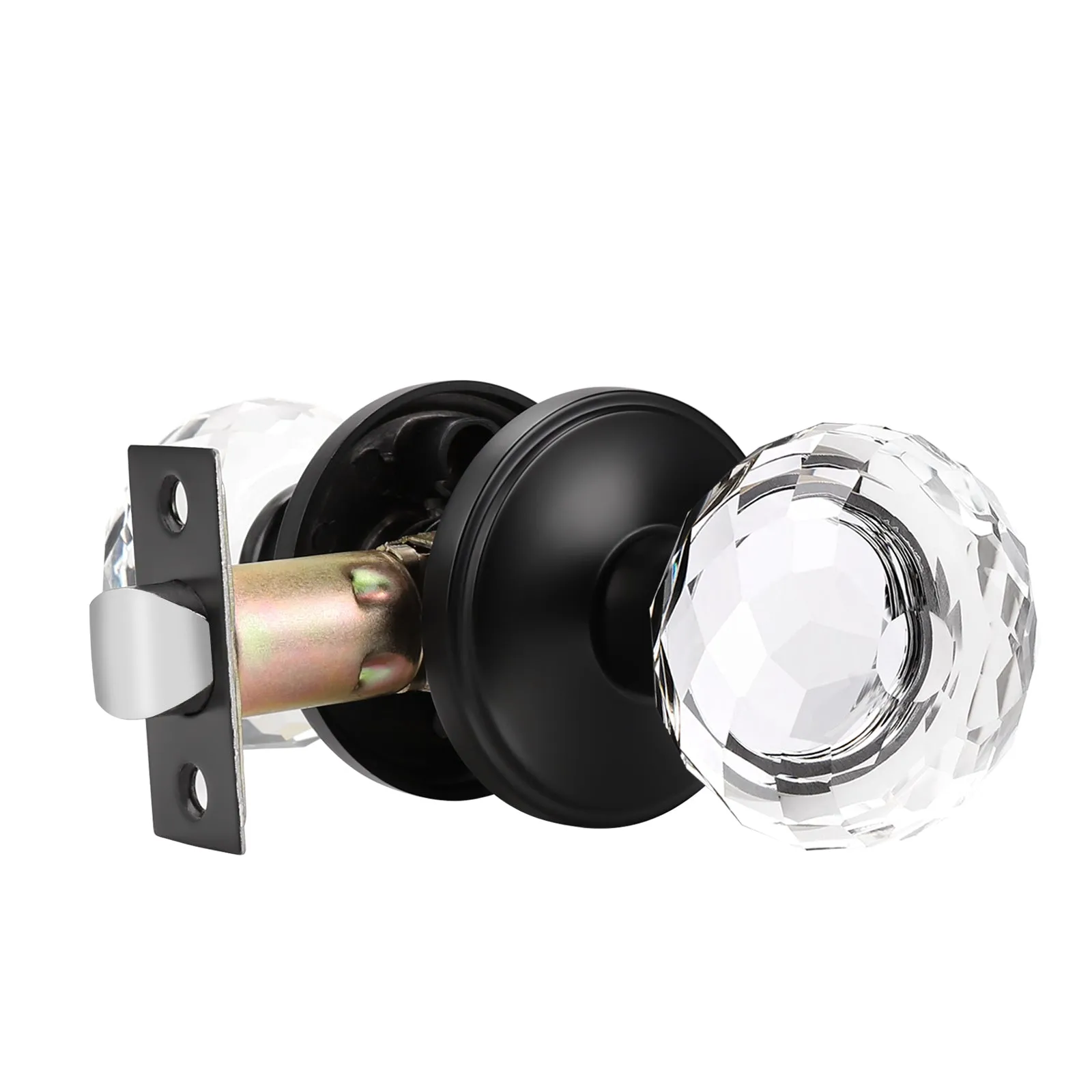 Diamond Crystal Glass Door Knobs with Black Round Rosette, Privacy/Passage/Dummy Door Lock DLC10BK