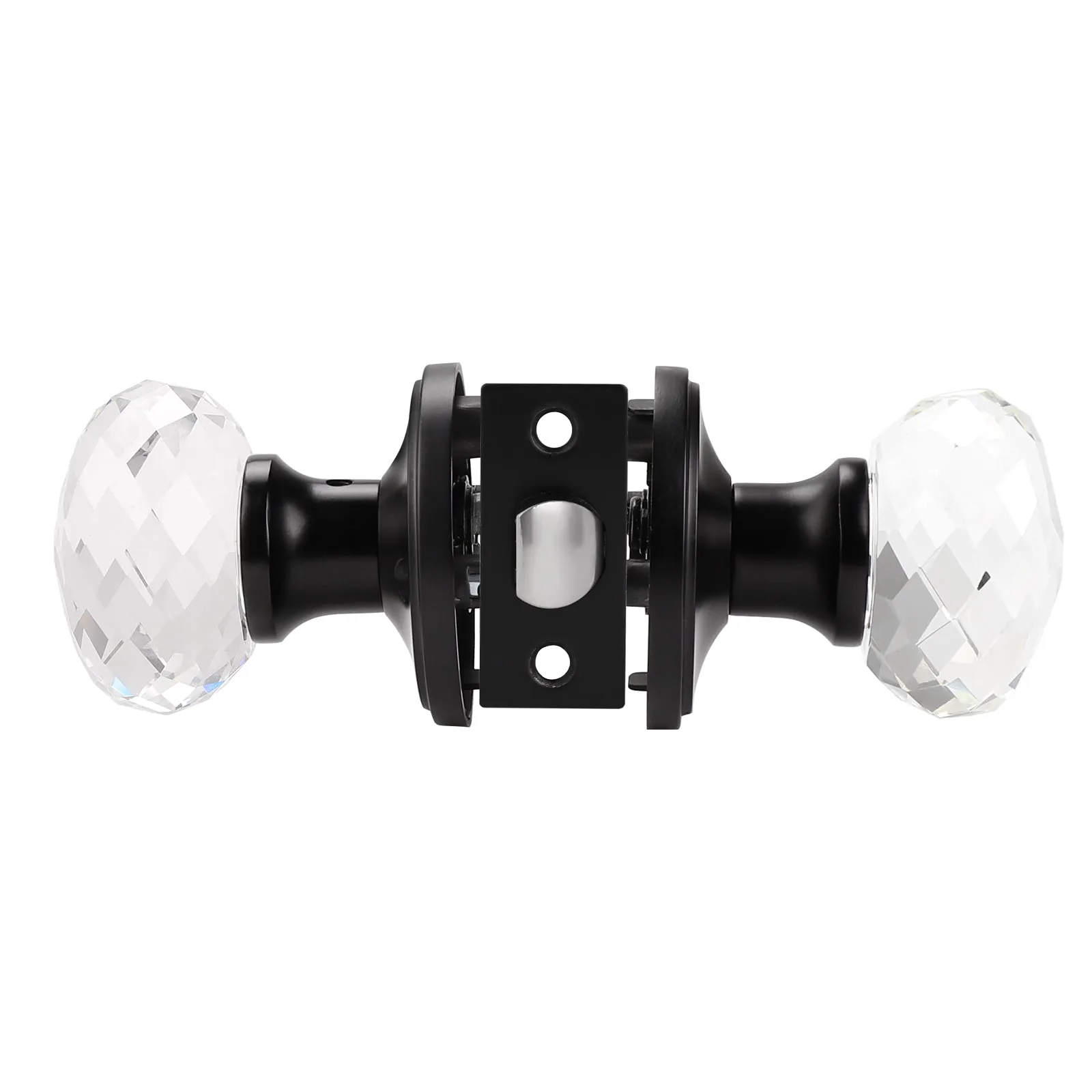 Diamond Crystal Glass Door Knobs with Black Round Rosette, Privacy/Passage/Dummy Door Lock DLC10BK