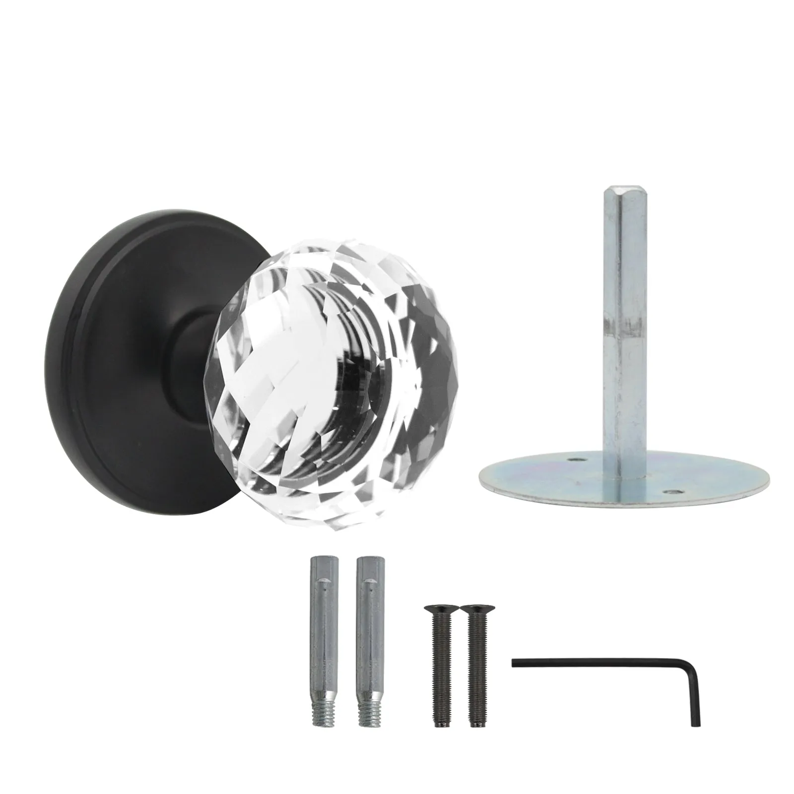 Diamond Crystal Glass Door Knobs with Black Round Rosette, Privacy/Passage/Dummy Door Lock DLC10BK