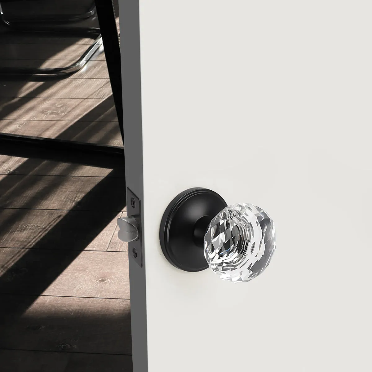 Diamond Crystal Glass Door Knobs with Black Round Rosette, Privacy/Passage/Dummy Door Lock DLC10BK