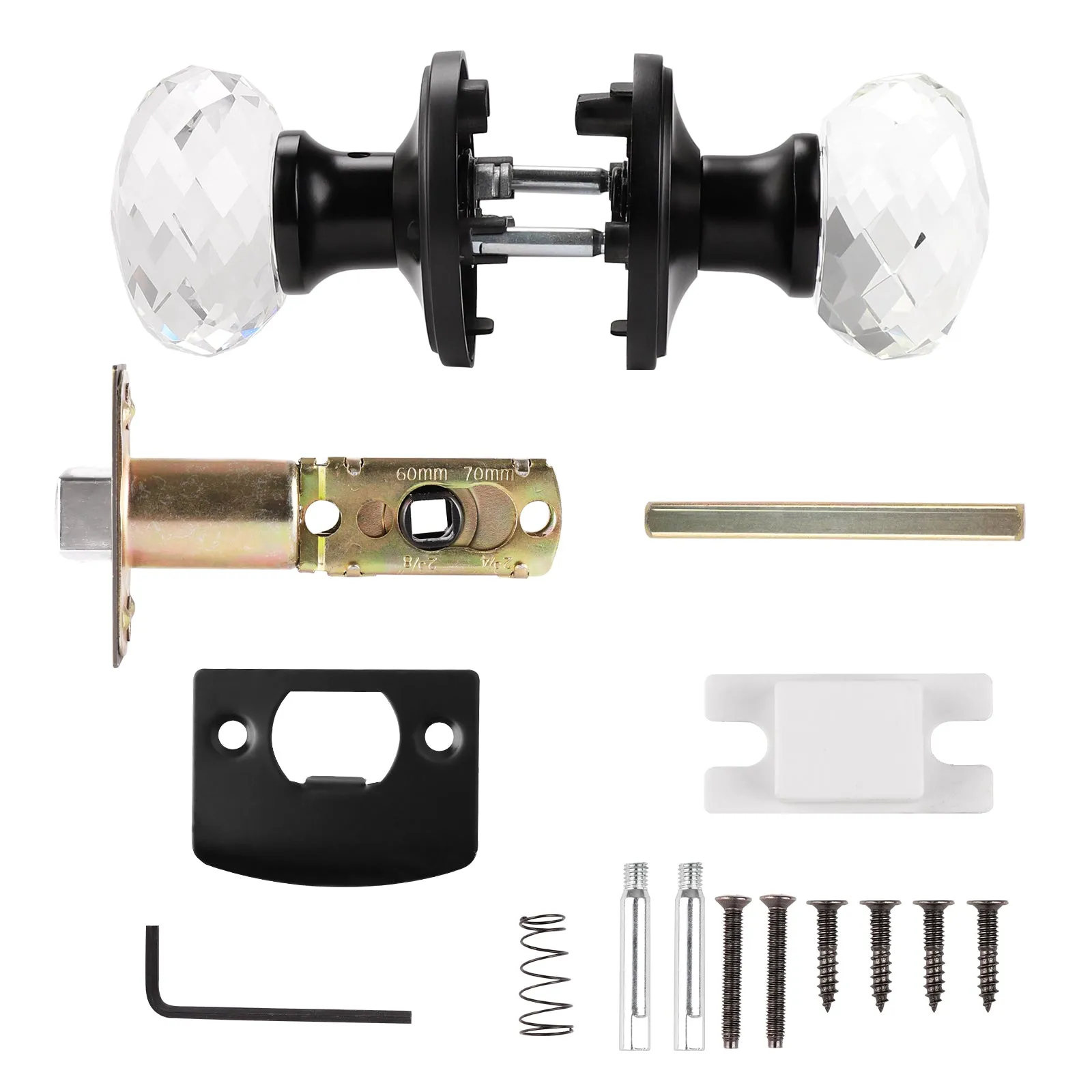 Diamond Crystal Glass Door Knobs with Black Round Rosette, Privacy/Passage/Dummy Door Lock DLC10BK