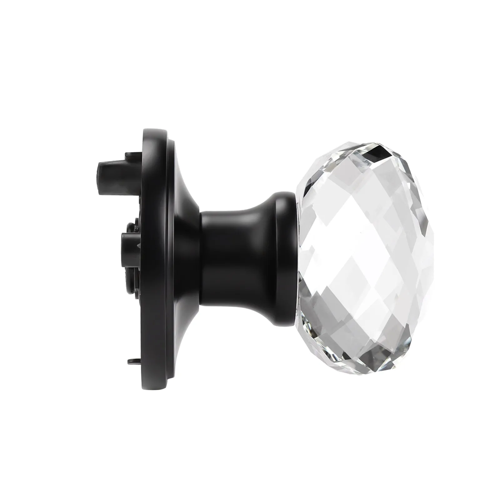 Diamond Crystal Glass Door Knobs with Black Round Rosette, Privacy/Passage/Dummy Door Lock DLC10BK