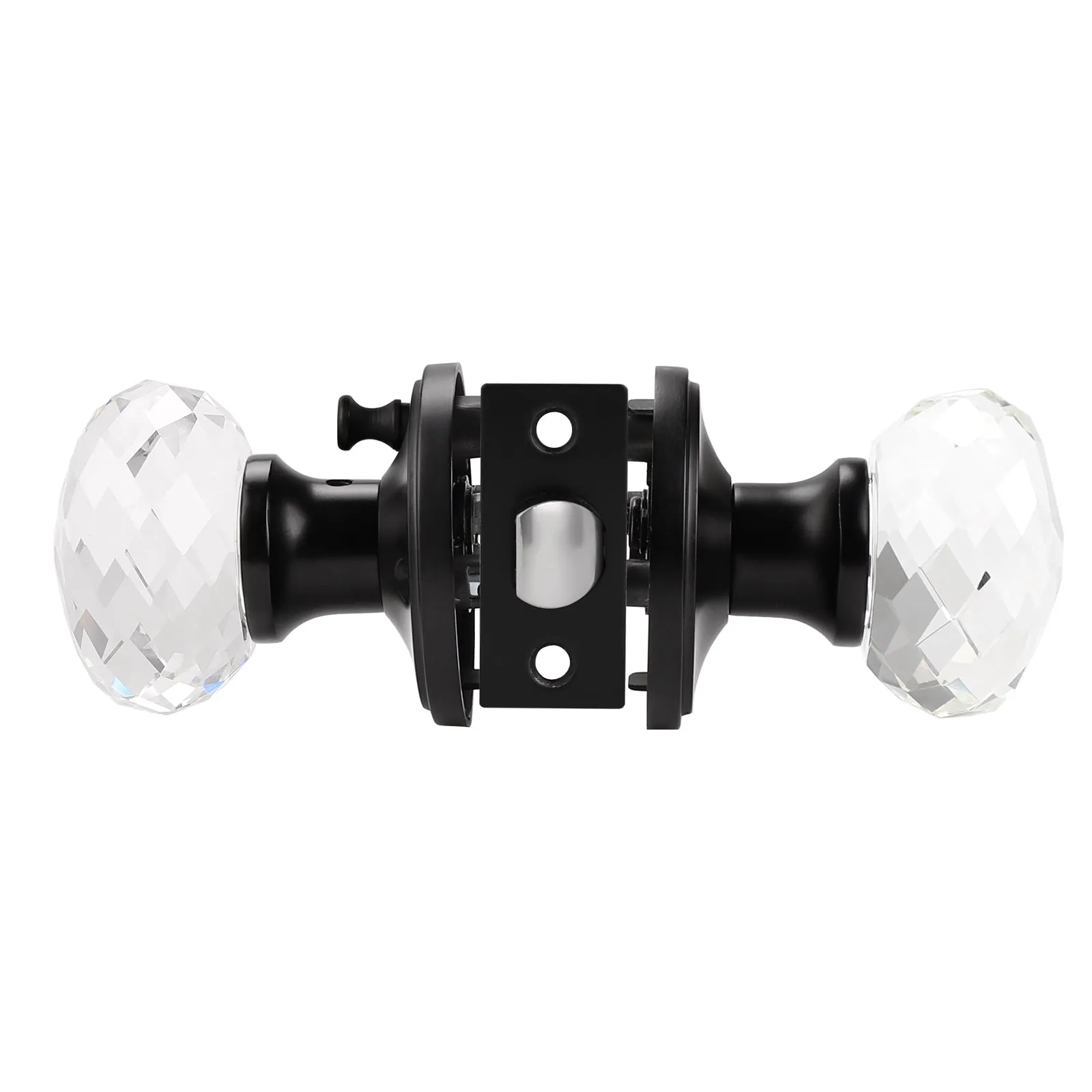 Diamond Crystal Glass Door Knobs with Black Round Rosette, Privacy/Passage/Dummy Door Lock DLC10BK