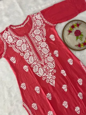 Exclusive Modal Kurti Set with Lycra Stretchable Pant- Peach color