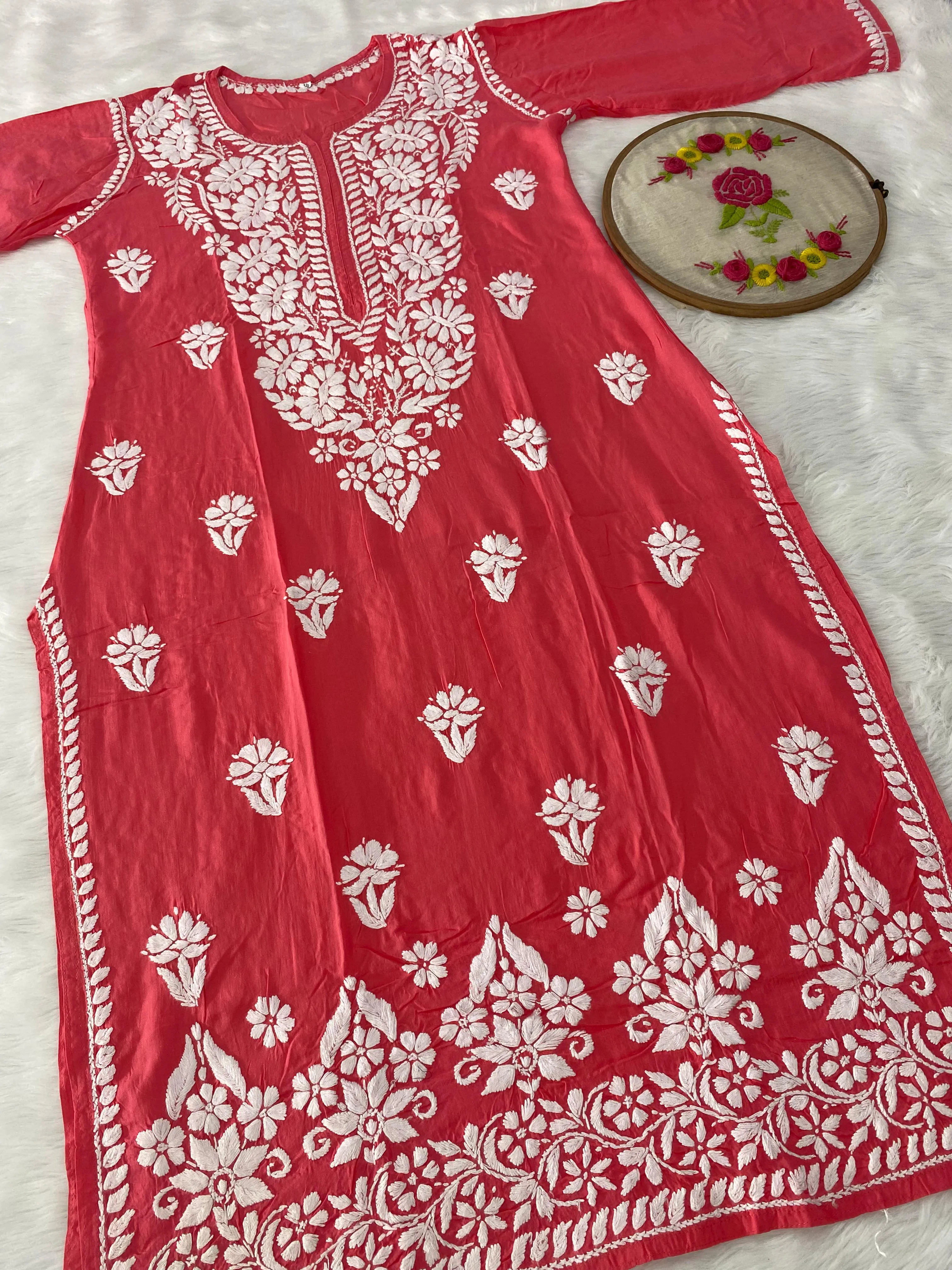 Exclusive Modal Kurti Set with Lycra Stretchable Pant- Peach color