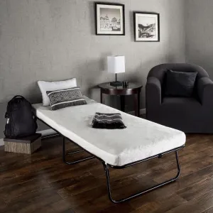 Folding Black Metal Guest Bed Frame with Mattress 31 x 75 inch