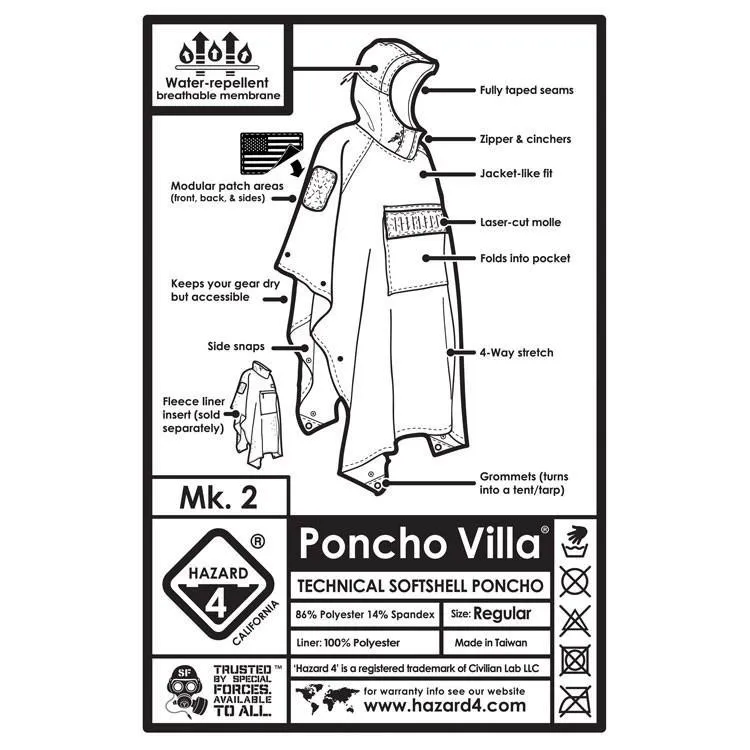 Hazard 4 Poncho Villa 2020 Version Technical Soft-Shell Poncho OD Green