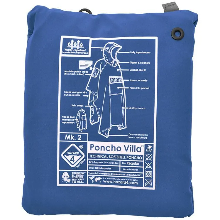 Hazard 4 Poncho Villa 2020 Version Technical Soft-Shell Poncho Royal Blue