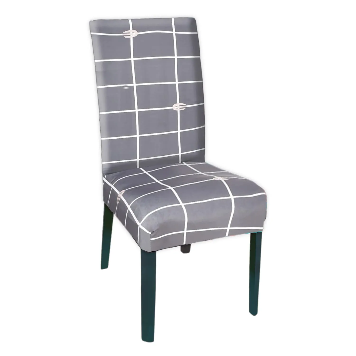 Heart Home Check Printed Polyster Stretchable 1 Seater Sofa & Chair Cover Set for Home, Office, Hotels, Set of 2 (Grey)-50HH01446