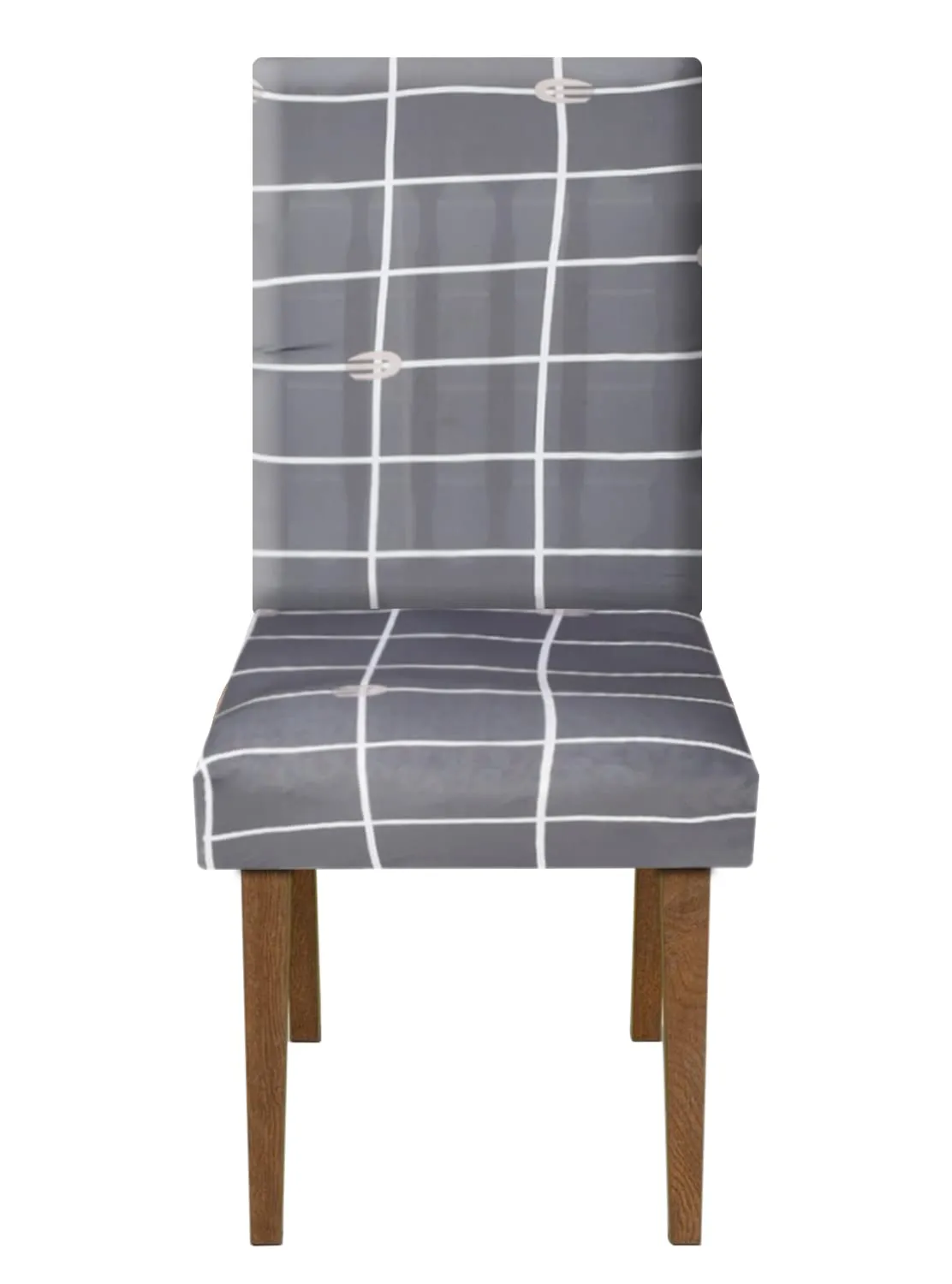 Heart Home Check Printed Polyster Stretchable 1 Seater Sofa & Chair Cover Set for Home, Office, Hotels, Set of 2 (Grey)-50HH01446