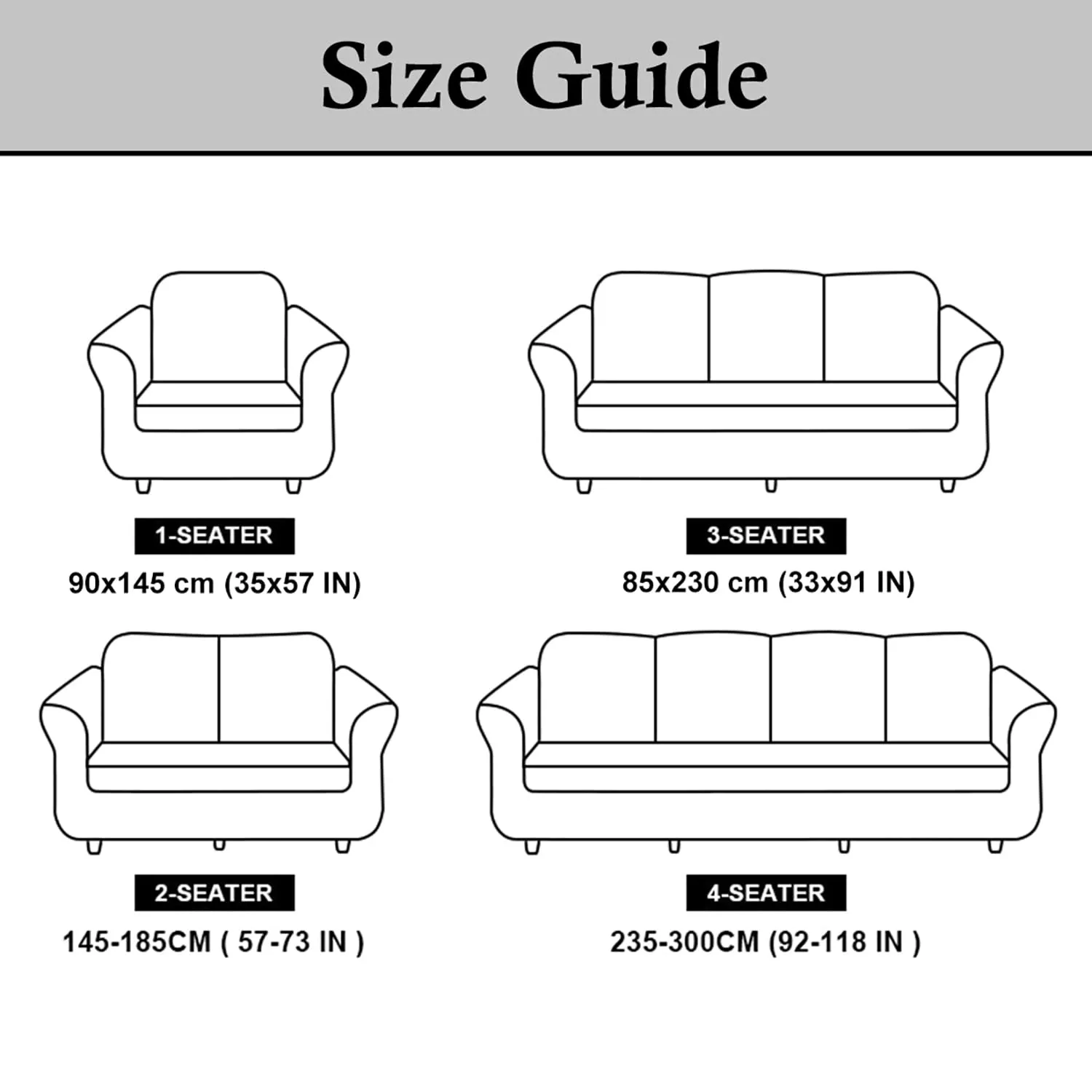 Heart Home Check Printed Polyster Stretchable Single Seater Sofa Cover for Home, Office, Hotels with Foam Stick (Grey)-50HH01394