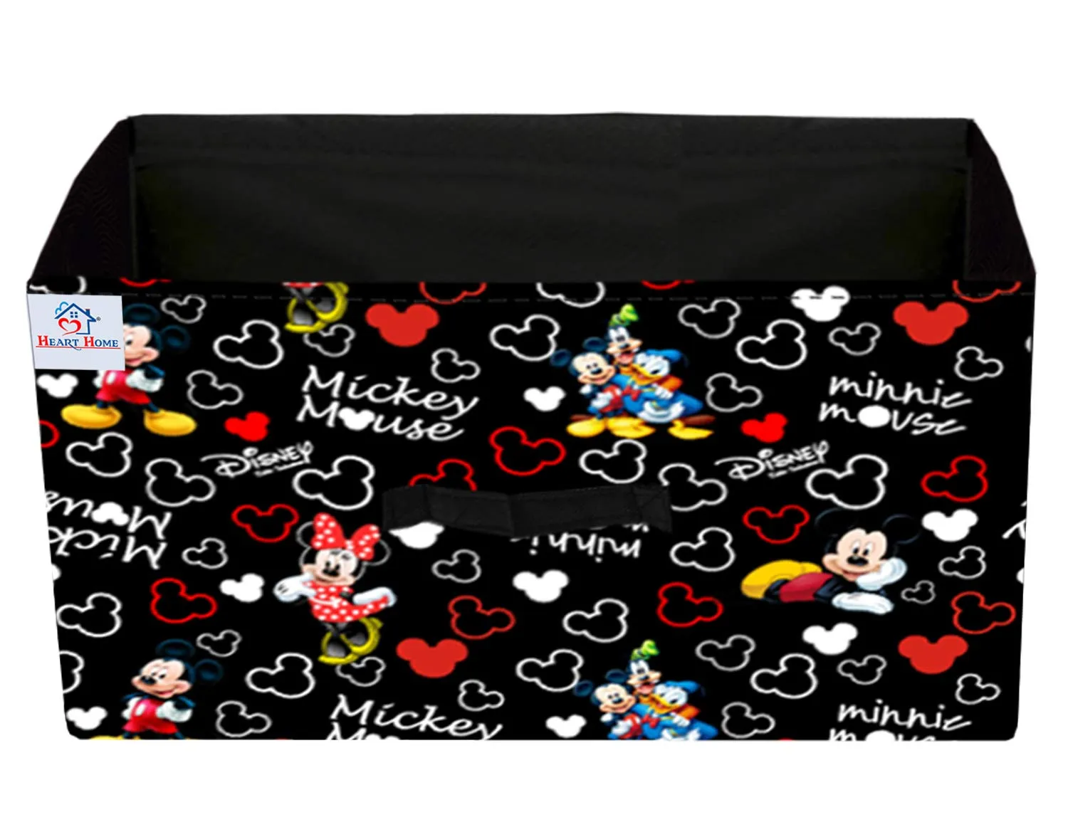 Heart Home Disney Mickey Print Non Woven Fabric Modular Closet Organizer Box with Handle Set Of 4(Black)-HHEART16031
