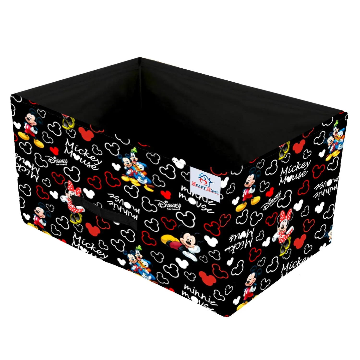 Heart Home Disney Mickey Print Non Woven Fabric Modular Closet Organizer Box with Handle Set Of 4(Black)-HHEART16031