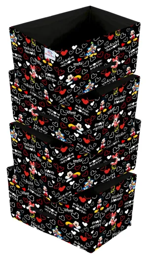Heart Home Disney Mickey Print Non Woven Fabric Modular Closet Organizer Box with Handle Set Of 4(Black)-HHEART16031