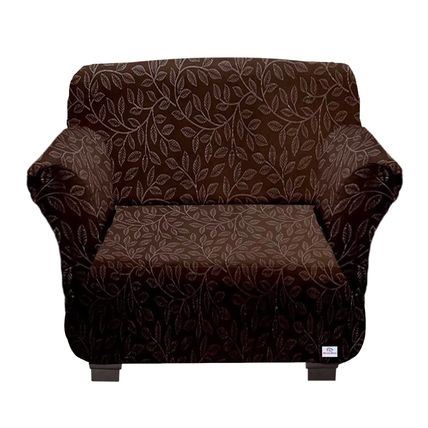 Heart Home Leaf Printed Stretchable, Non-Slip Polyster 1 & 3 Seater Sofa Cover/Slipcover/Protector Set with Foam Stick, Set of 2 (Brown)-50HH01439
