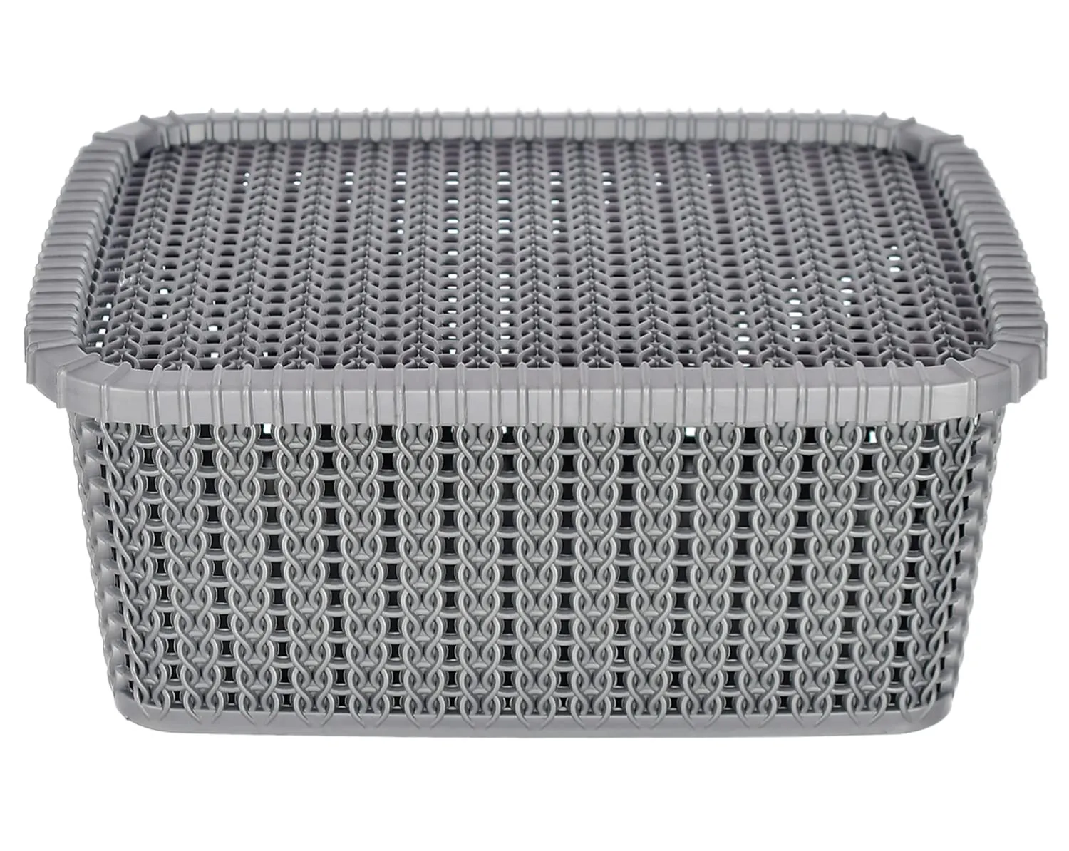 Heart Home Multiuses Large M 20 Plastic Basket/Organizer With Lid- Pack of 2 (Grey) -46HH071