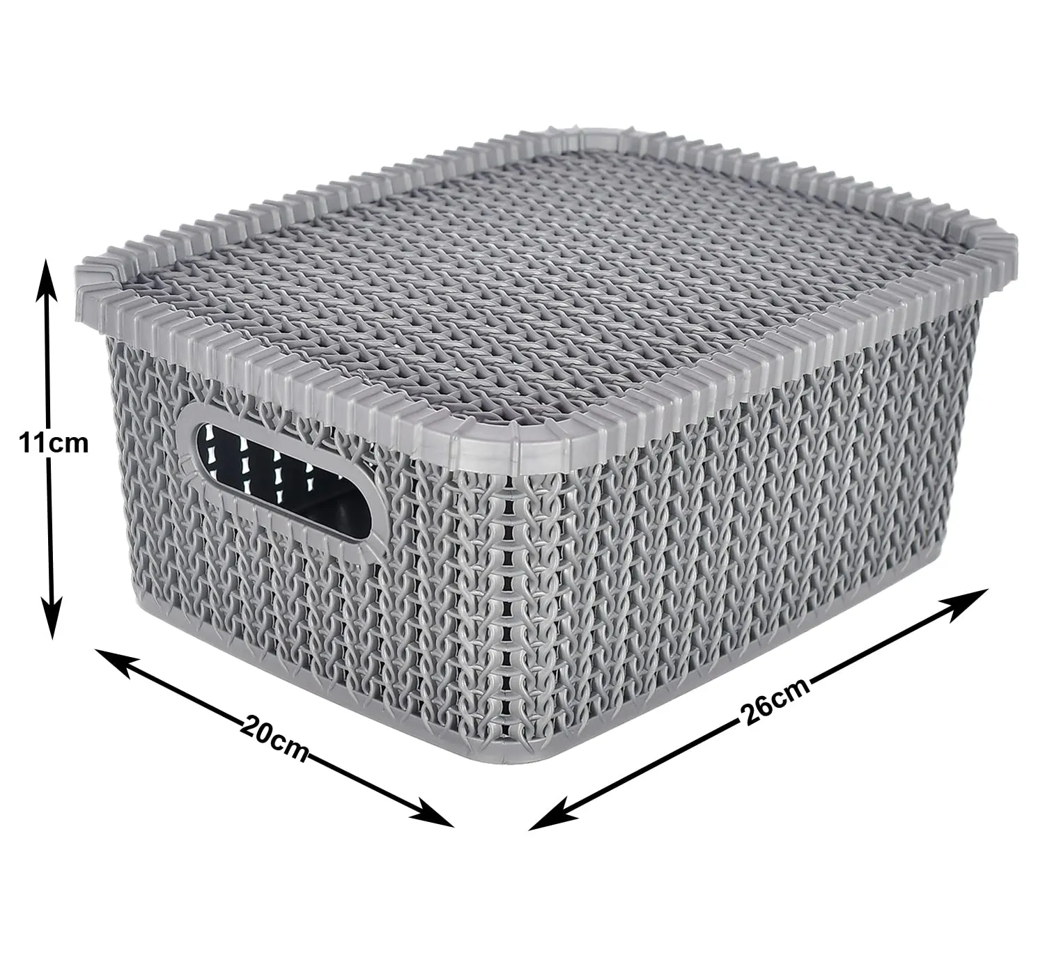 Heart Home Multiuses Large M 20 Plastic Basket/Organizer With Lid- Pack of 2 (Grey) -46HH071