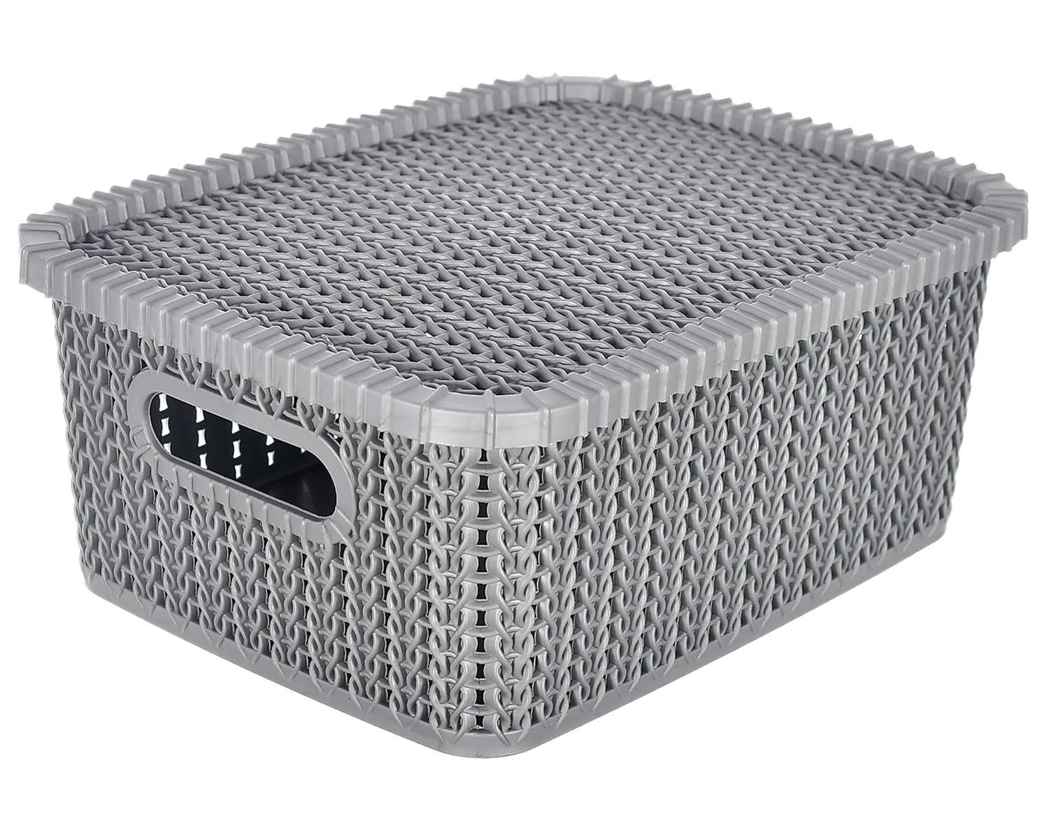 Heart Home Multiuses Large M 20 Plastic Basket/Organizer With Lid- Pack of 2 (Grey) -46HH071