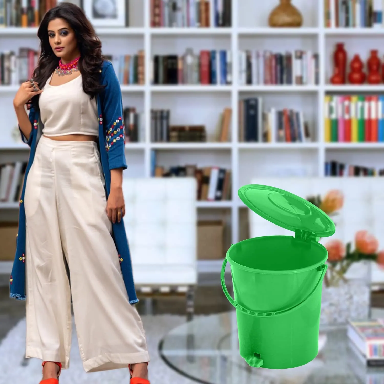 Heart Home Pedal Dustbin|Plastic Pedal Dustbin|Kitchen Waste Paper Bin|Dustbin For Bedroom|10 Liter Dustbin|Pack of 2 (Green)
