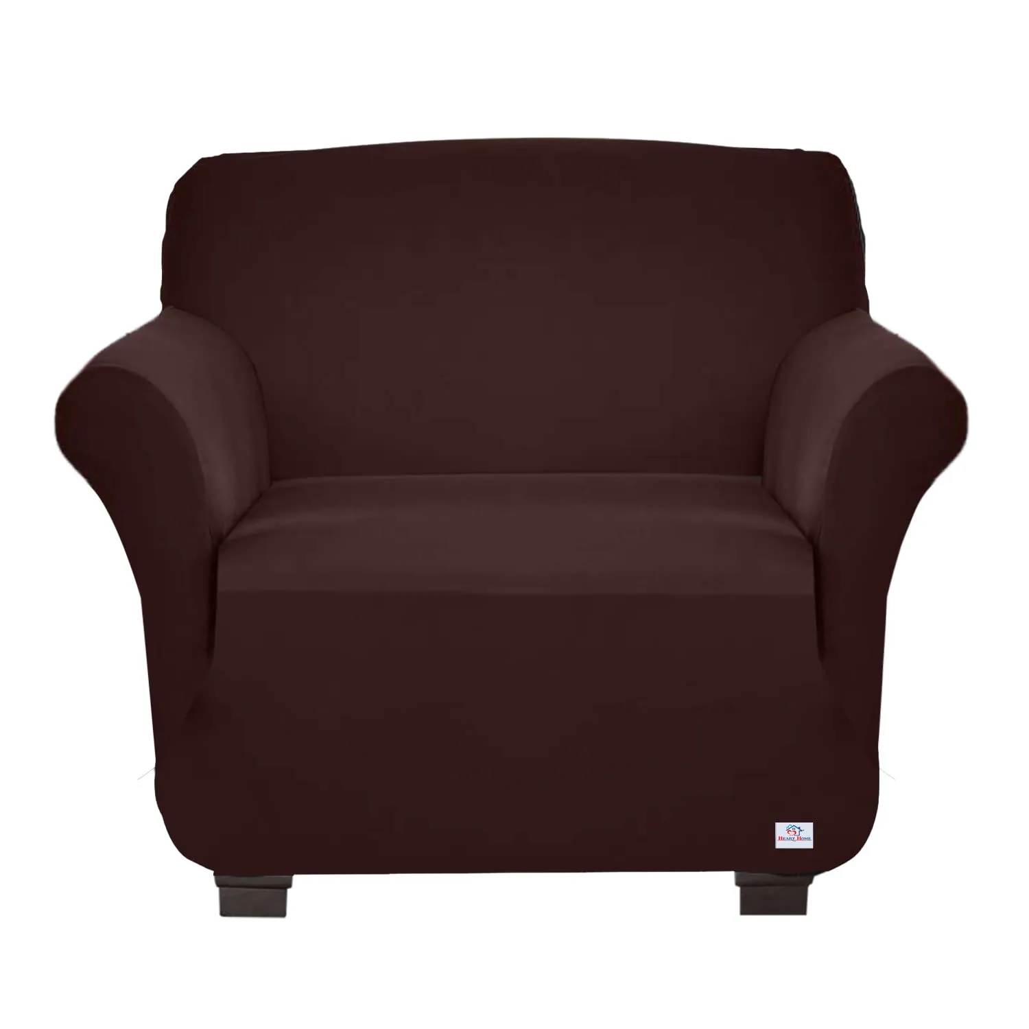 Heart Home Polyster Stretchable Single Seater Sofa Cover for Home, Office, Hotels with Foam Stick (Brown)-50HH01406