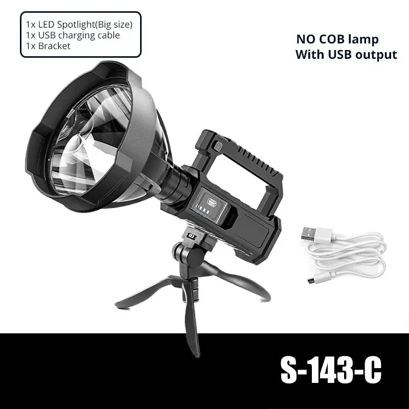 High Power LED Flashlight Waterproof Fishing Lantern Torch USB Rechargeable Powerful Spotlight Searchlight Camping Lamp