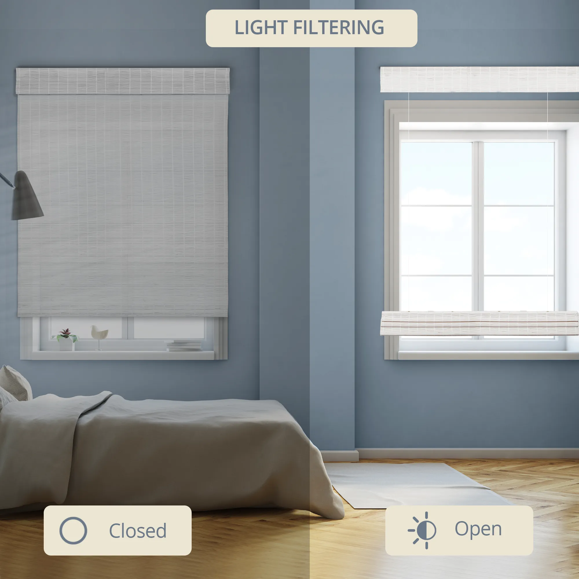 Light Filtering | Top Down Bottom Up Custom Natural Bamboo | Snow