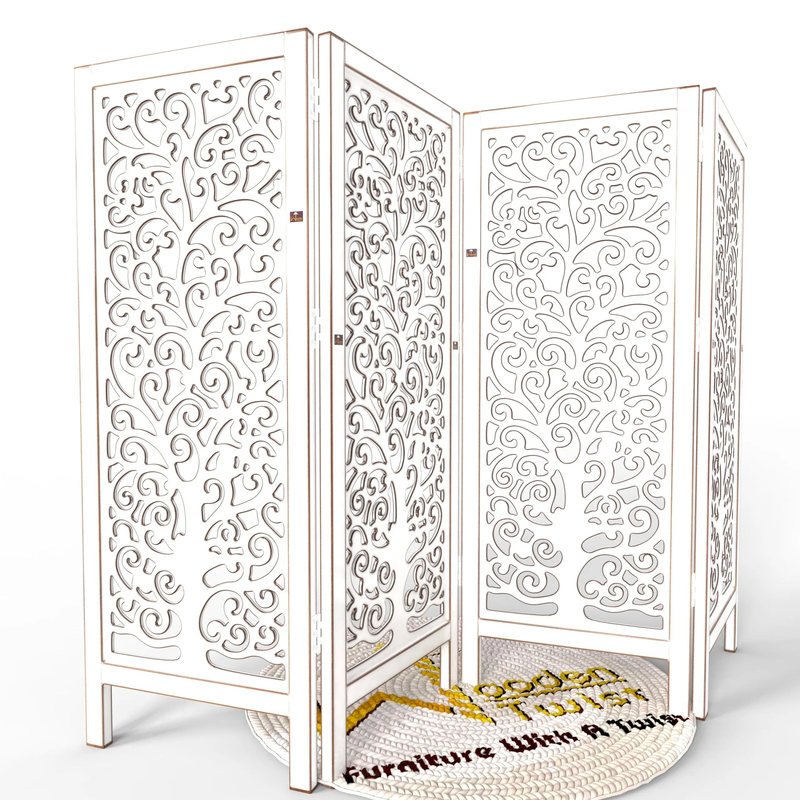 Low Height Solid Wood Room Divider Separator Wooden Partition 4 Panel ( Antique White )