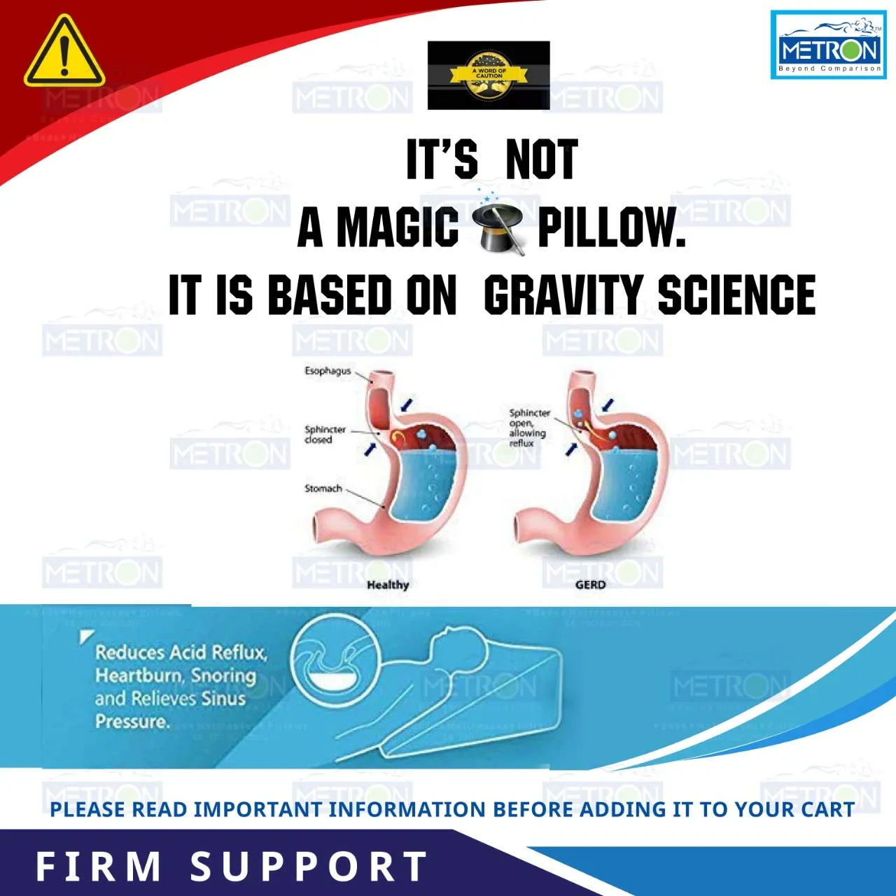 METRON Medical Foam Bed Wedge Pillow for Acid Re-Flux Sleeping Reading Anti-Snoring Post Surgeries Support Leg Rest Elevation |Comfort Level- Firm |Size 28x24x8 Inches(International) Orthopedic