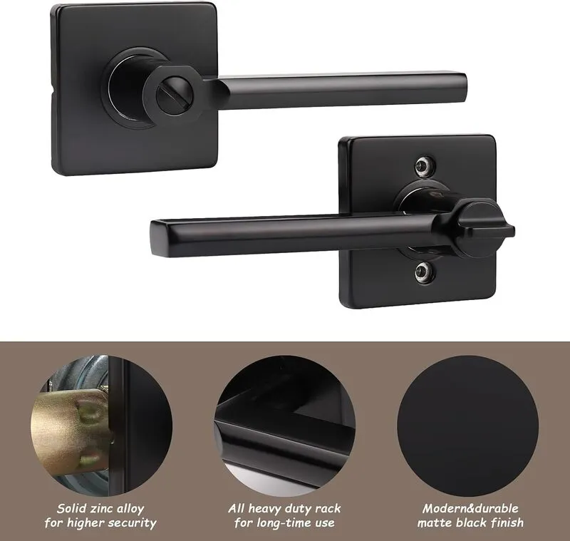 Mid Century Modern Push Button Privacy Door Levers - DL1603BK