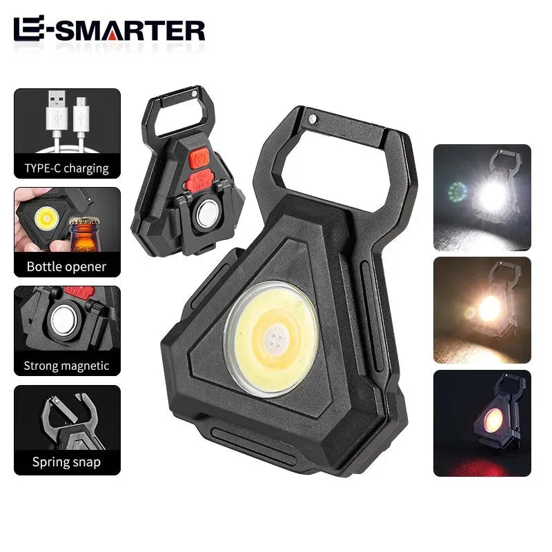 Multifunctional Mini Rechargeable Flashlight Strong Magnetic Adsorption COB Work Light LED Keychains For Outdoor Camping Fishing