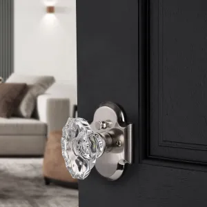 Oval Style Crystal Door Knob with Satin Nickel Arched Rosette, Passage/Privacy Knob DLC21DOSN
