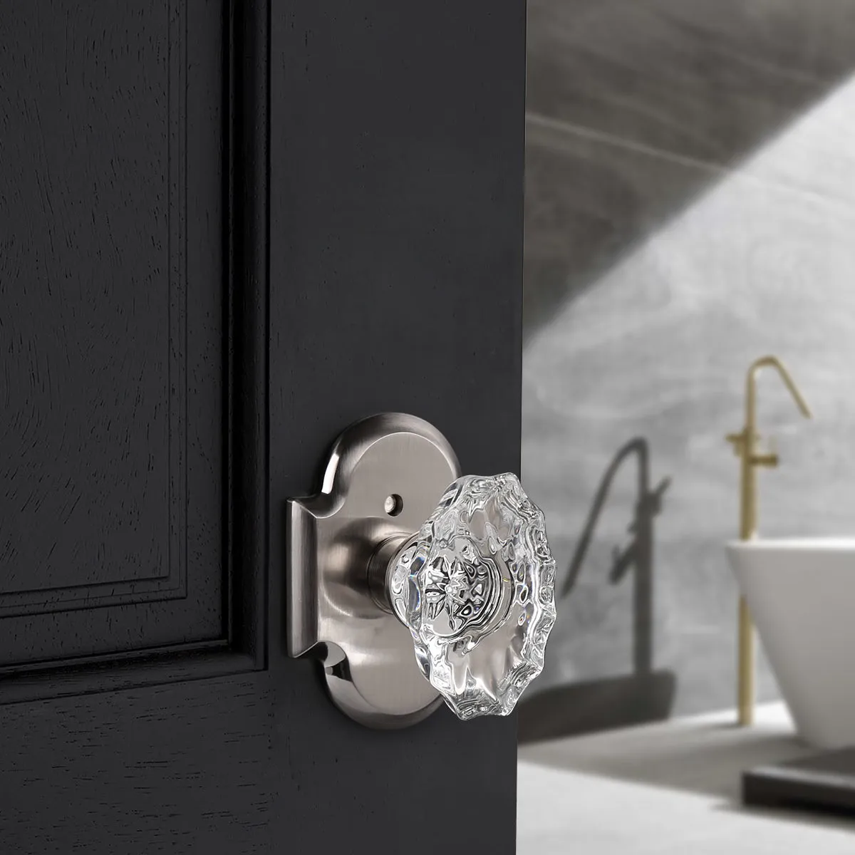 Oval Style Crystal Door Knob with Satin Nickel Arched Rosette, Passage/Privacy Knob DLC21DOSN