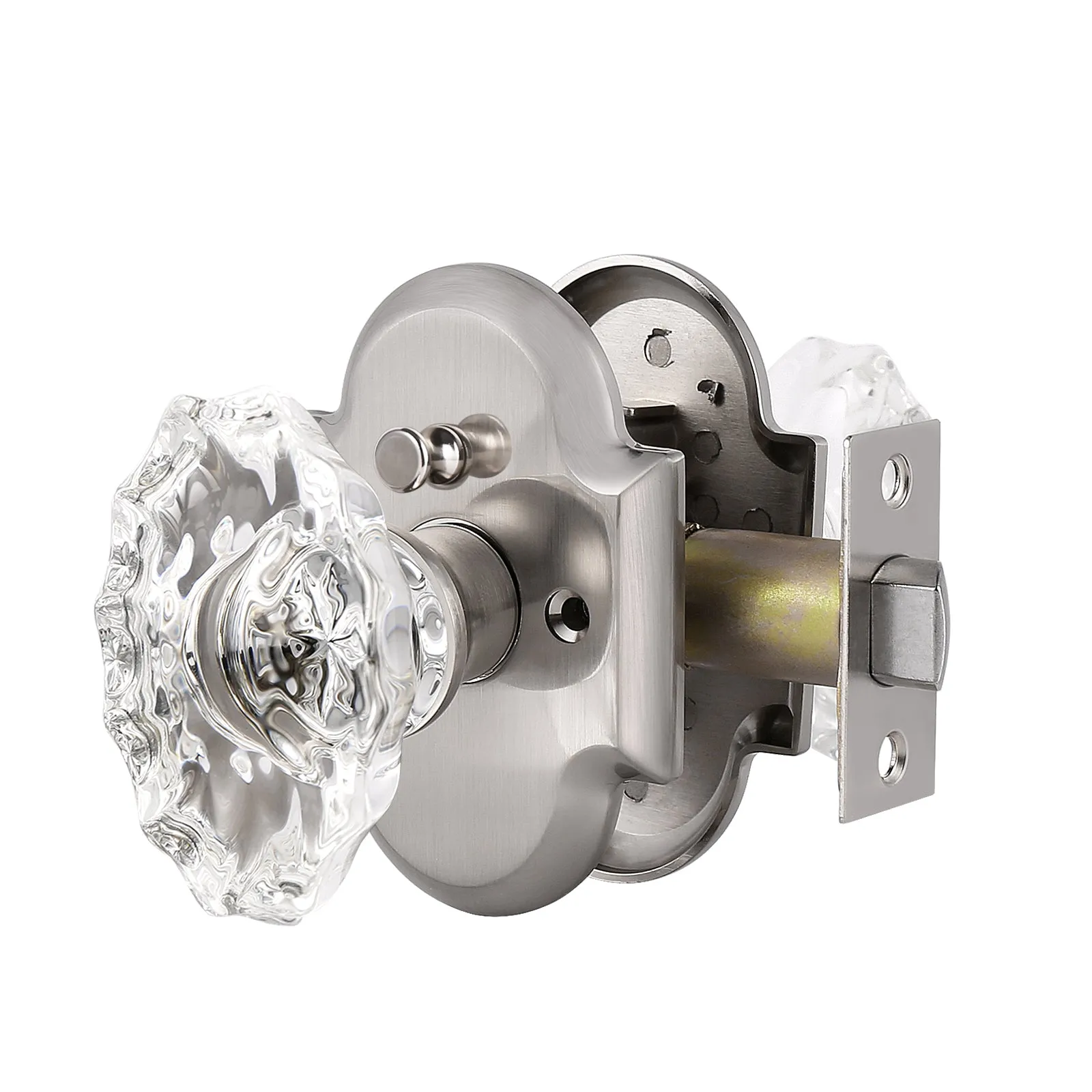 Oval Style Crystal Door Knob with Satin Nickel Arched Rosette, Passage/Privacy Knob DLC21DOSN
