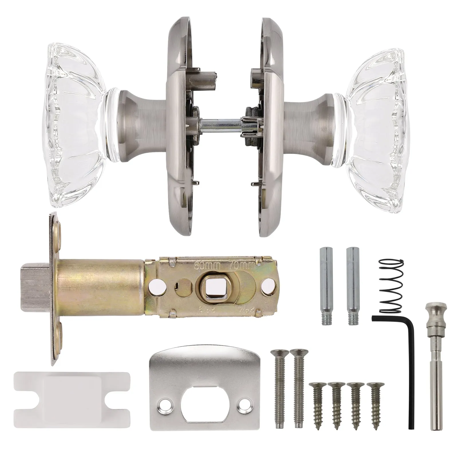 Oval Style Crystal Door Knob with Satin Nickel Arched Rosette, Passage/Privacy Knob DLC21DOSN