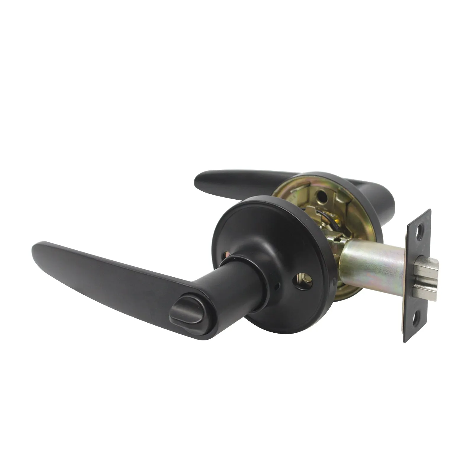 Privacy Lock Door Lever set for Bedroom and Bathroom, Interior Door Lock Handle, Leaf Style, Black Finish DL815BKBK