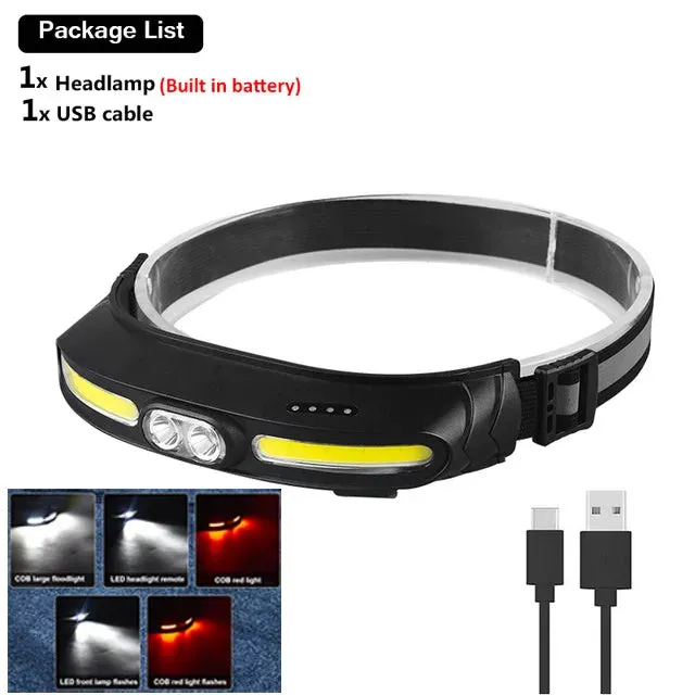 Professional COB Rechargeable Headlamp With Built-in Battery Headlights 4 Modes Led Head Flashlights For Camping Fishing Lantern