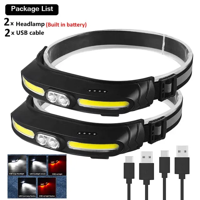 Professional COB Rechargeable Headlamp With Built-in Battery Headlights 4 Modes Led Head Flashlights For Camping Fishing Lantern