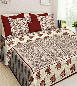 PYAARA PRINTS® Rajasthani Jaipuri Traditional Printed -100% Pure Cotton -King Size Double Bed Bedsheet with 2 Zipper Pillow Cover-Chadar| (90X108 inches) (Maroon)