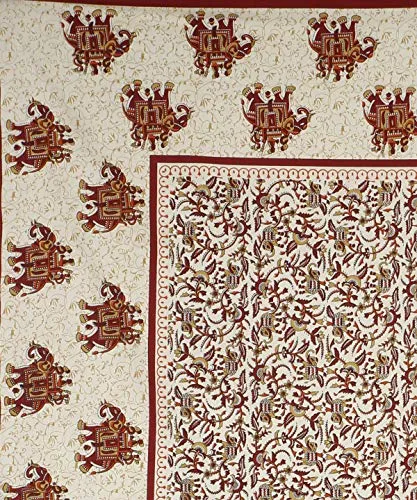PYAARA PRINTS® Rajasthani Jaipuri Traditional Printed -100% Pure Cotton -King Size Double Bed Bedsheet with 2 Zipper Pillow Cover-Chadar| (90X108 inches) (Maroon)