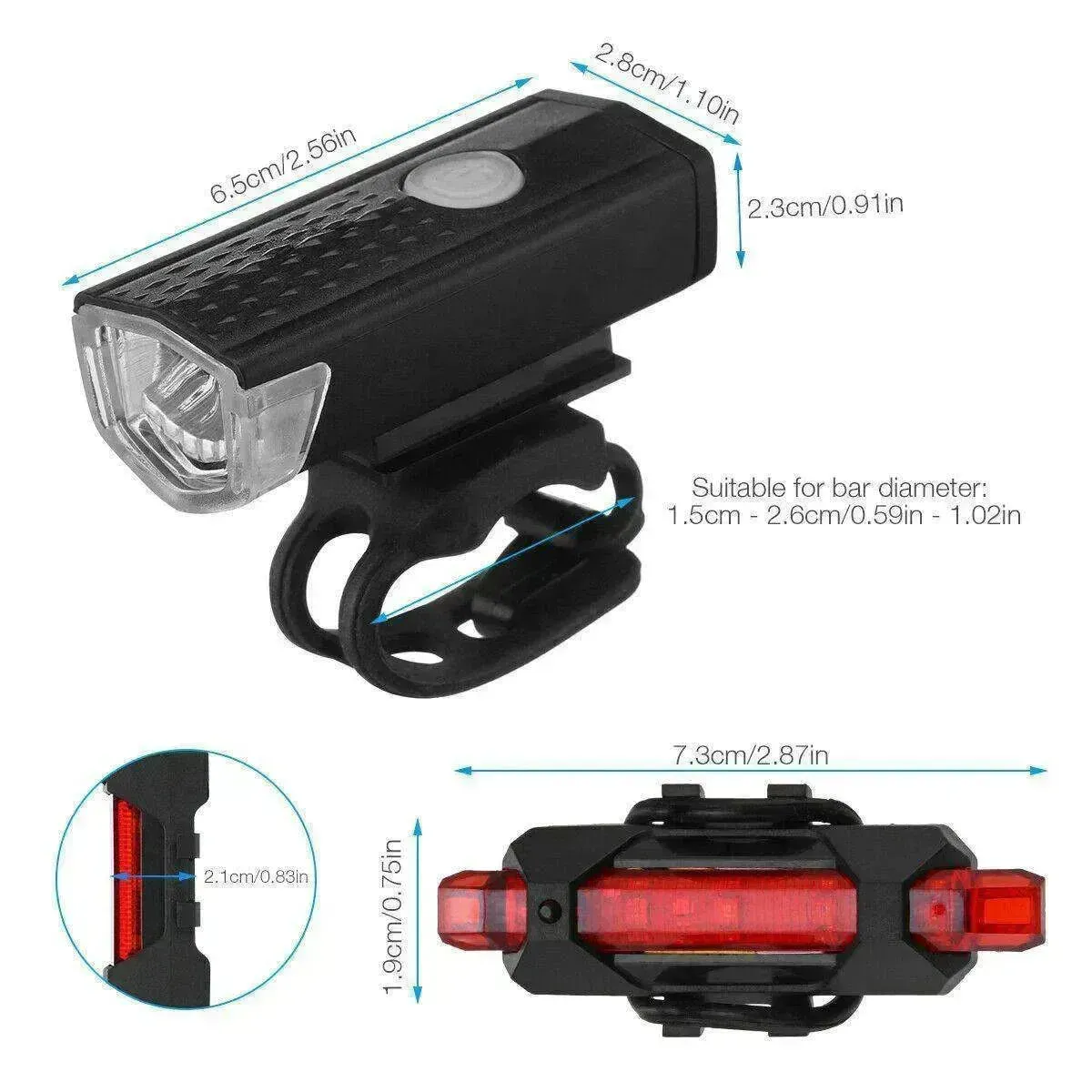Recharge LED Bike Light Set: Rainproof