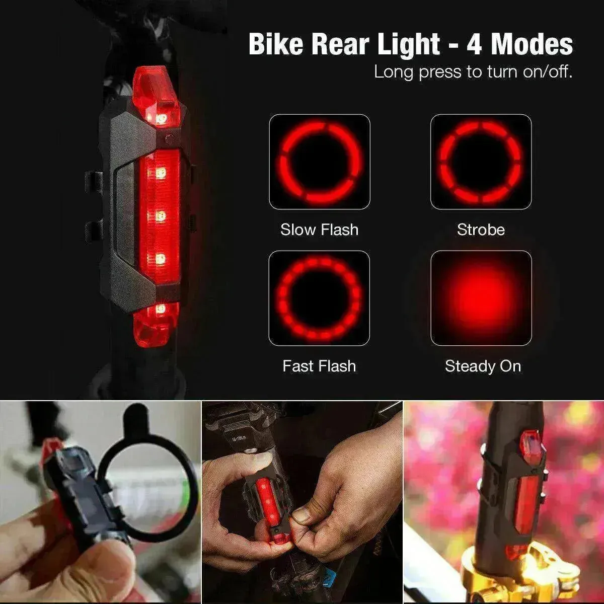 Recharge LED Bike Light Set: Rainproof