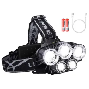 Rechargeable Waterproof Headlamp Flashlight with 5 Cree LEDs
