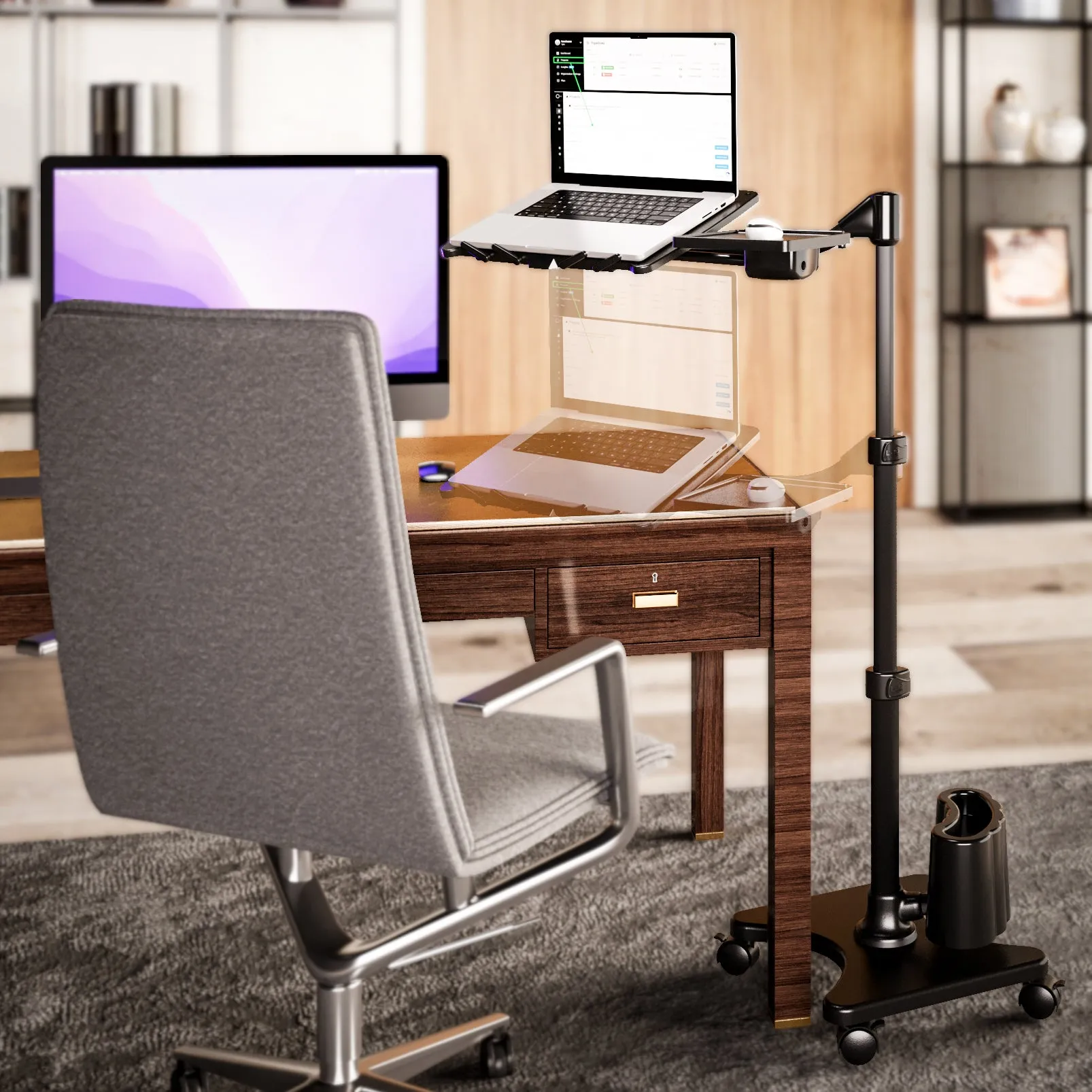 REFURBISHED LEVO G2 Deluxe Rolling Laptop Stand WITH Mouse Tray 33801
