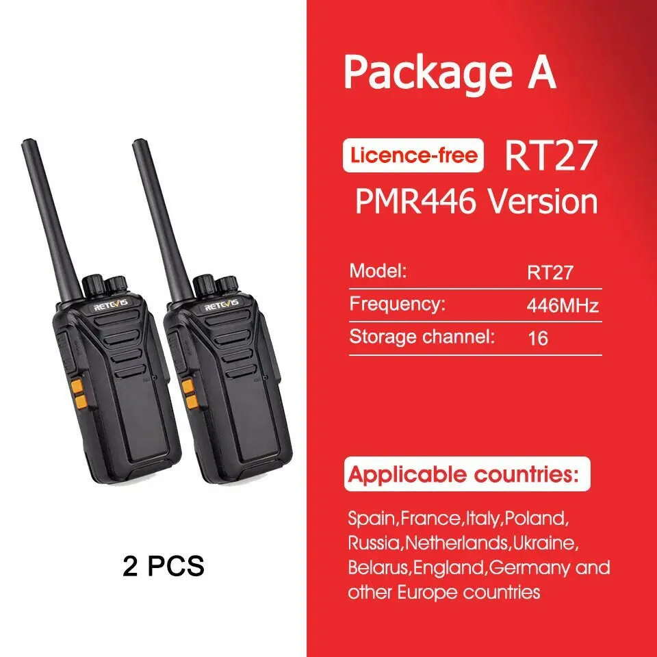 Retevis RT27 Walkie Talkie Licence-free PMR/FRS PMR446 Walkie-talkies 16/22CH VOX Scrambler Portable Two-Way Radio Transceiver