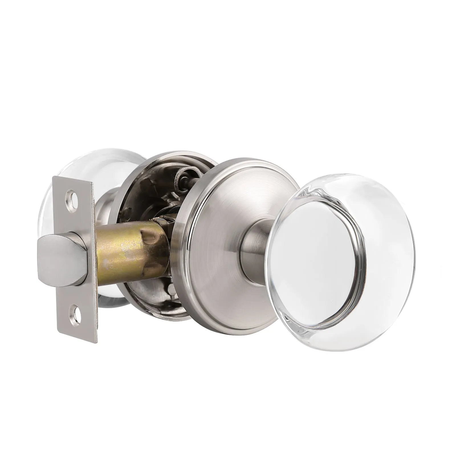 Round Glass Crystal Door Knobs with Satin Nickel Rosette, Privacy/Passage/Dummy Function DLC10BOSN