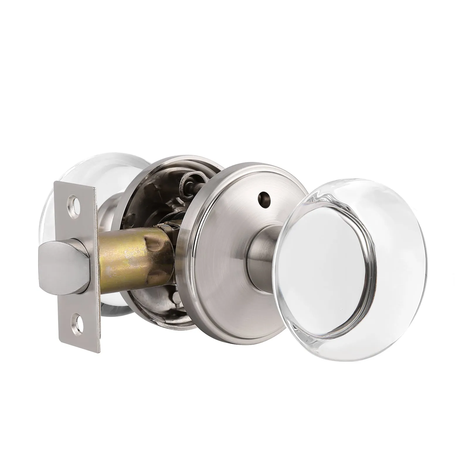 Round Glass Crystal Door Knobs with Satin Nickel Rosette, Privacy/Passage/Dummy Function DLC10BOSN