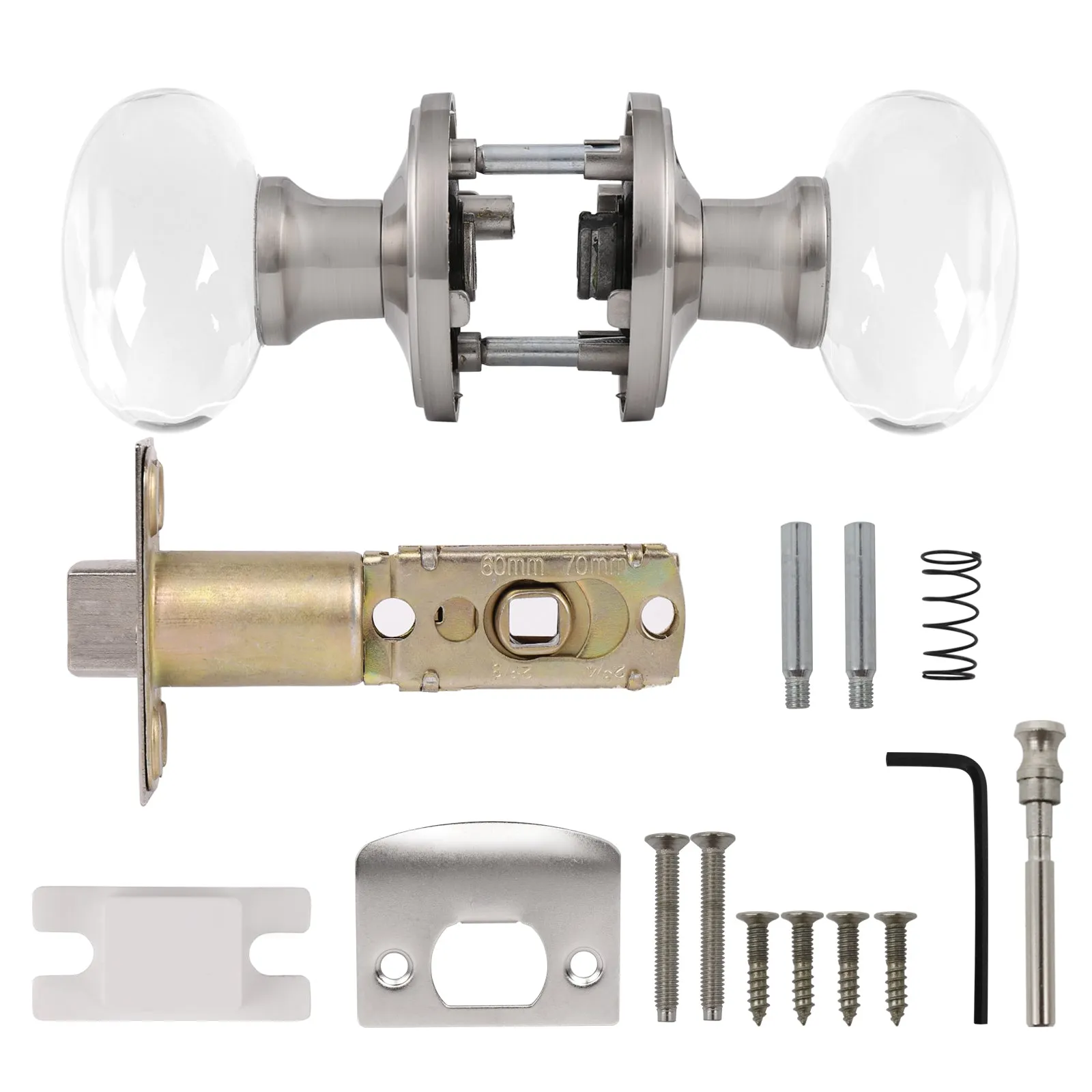 Round Glass Crystal Door Knobs with Satin Nickel Rosette, Privacy/Passage/Dummy Function DLC10BOSN