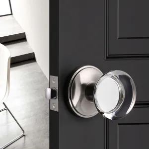 Round Glass Crystal Door Knobs with Satin Nickel Rosette, Privacy/Passage/Dummy Function DLC10BOSN