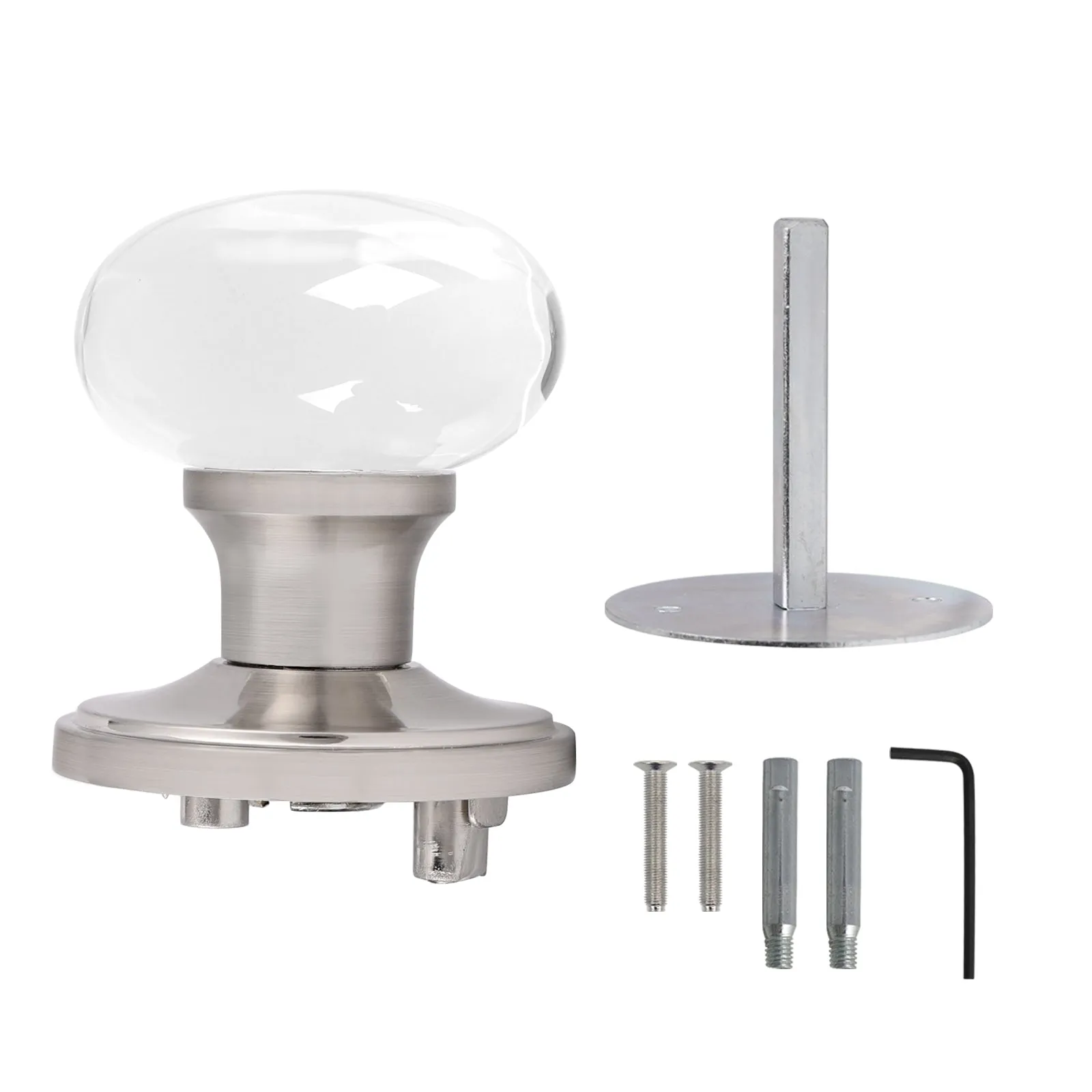 Round Glass Crystal Door Knobs with Satin Nickel Rosette, Privacy/Passage/Dummy Function DLC10BOSN