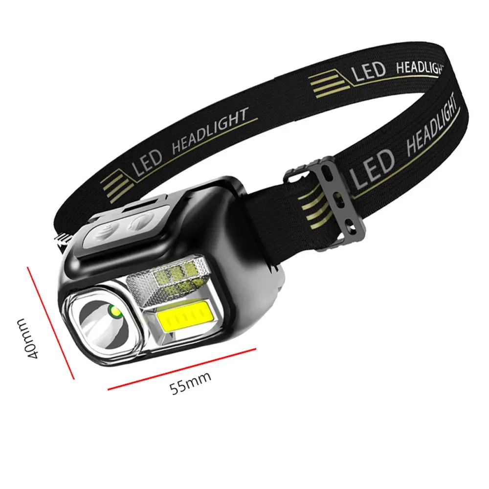 Sensing head lamp Induction Head light USB Rechargeable Headlamp   Built in Battery XPE COB White / Red LED Fishing Flashlight